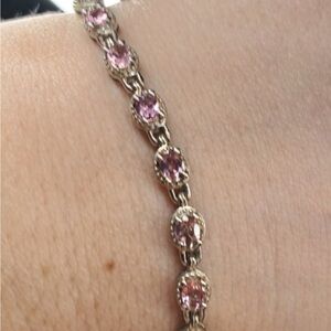 Platinum over Sterling Silver Pink Lab grown Diamond Bracelet